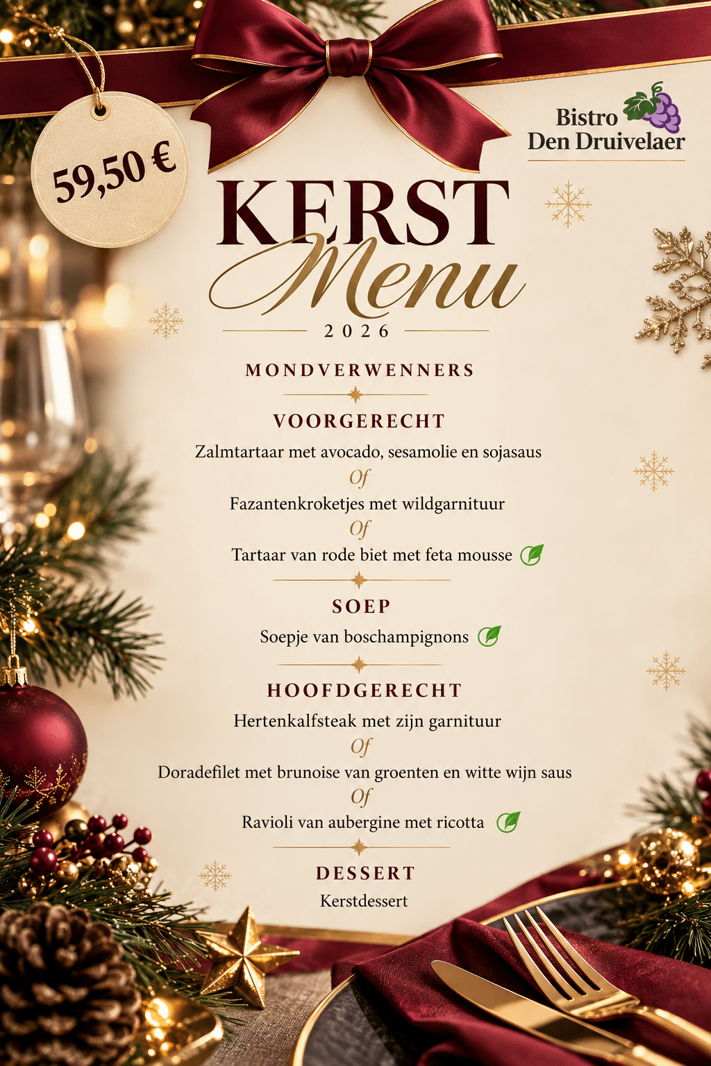 Luxe kerstmenu bij Bistro Den Druivelaer